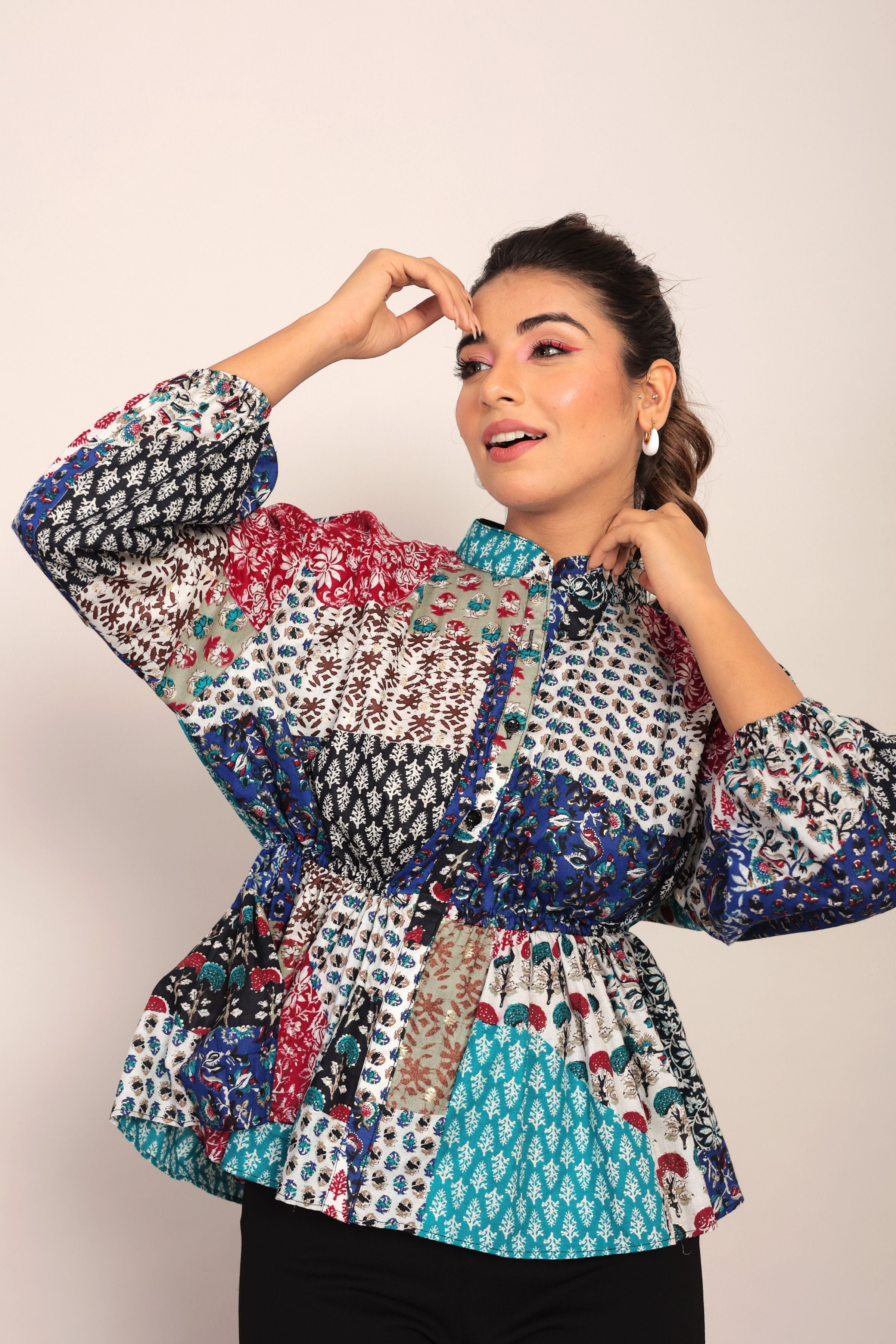 Multicolor Geometric Waist Fitted Top - Kaoribyshreya