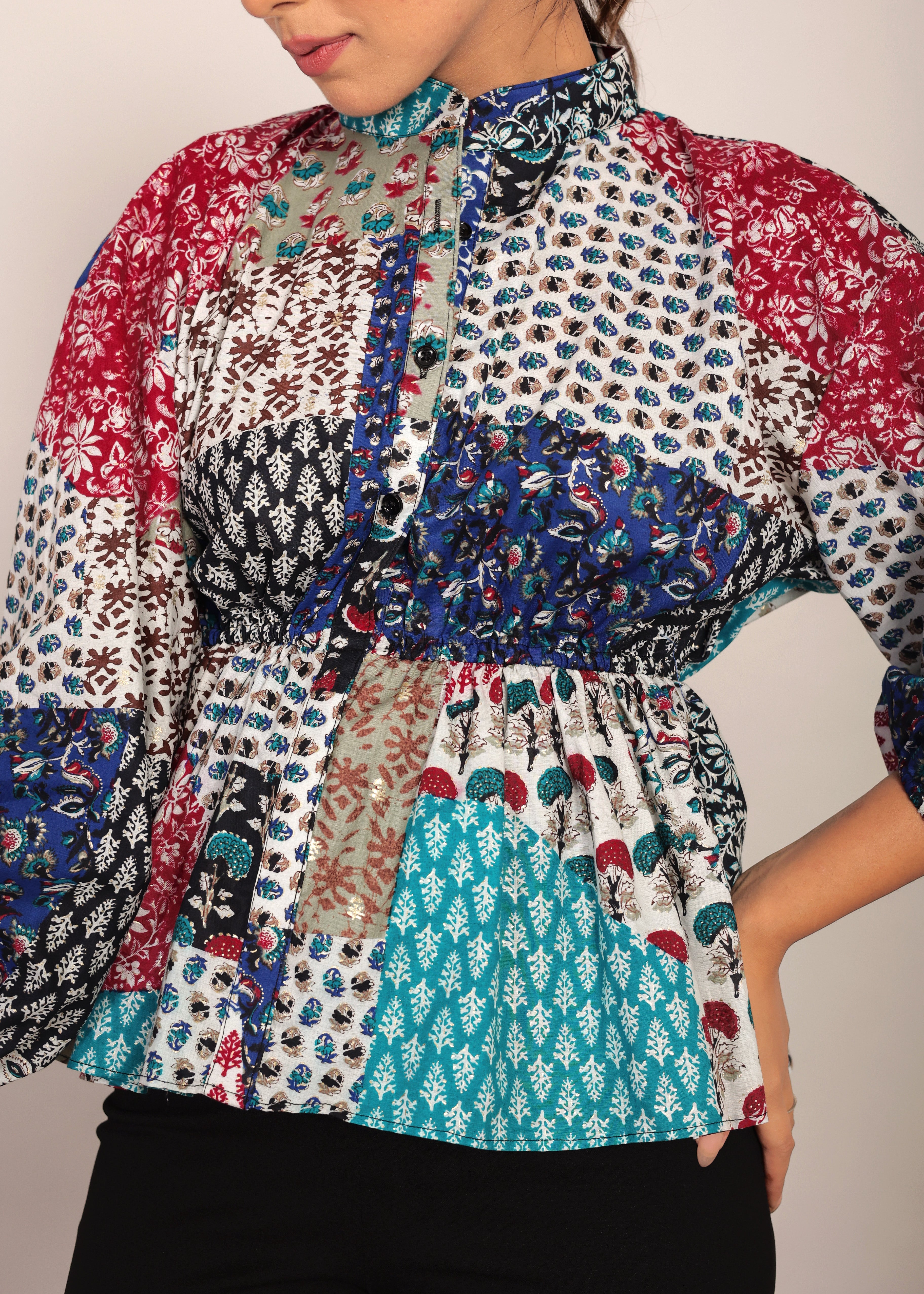 Multicolor Geometric Waist Fitted Top - Kaoribyshreya