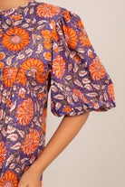 Orange and Multicolor Floral Cotton Summer Relaxed Top - Kaoribyshreya