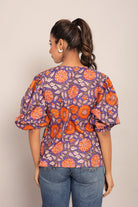 Orange and Multicolor Floral Cotton Summer Relaxed Top - Kaoribyshreya