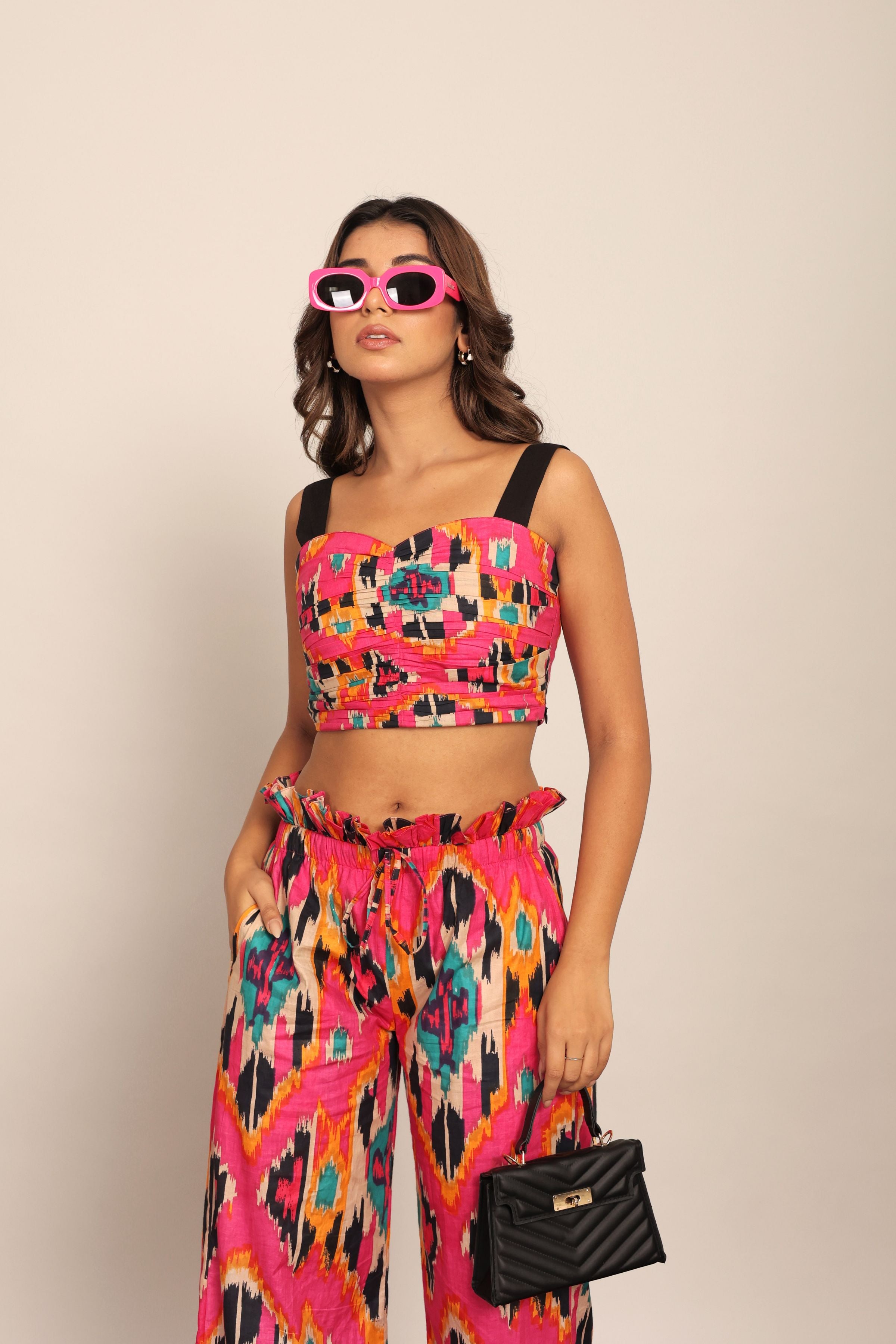 Pink and Multi Western Bust Fitted Top - Kaoribyshreya