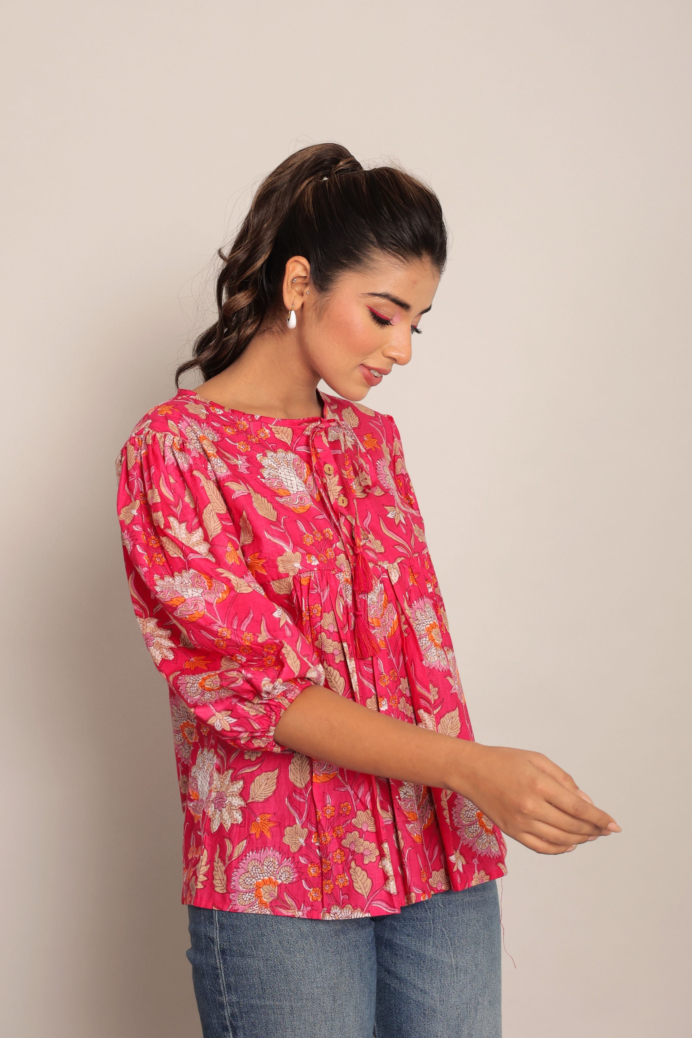 Pink and Multicolor Floral Summer Top - Kaoribyshreya