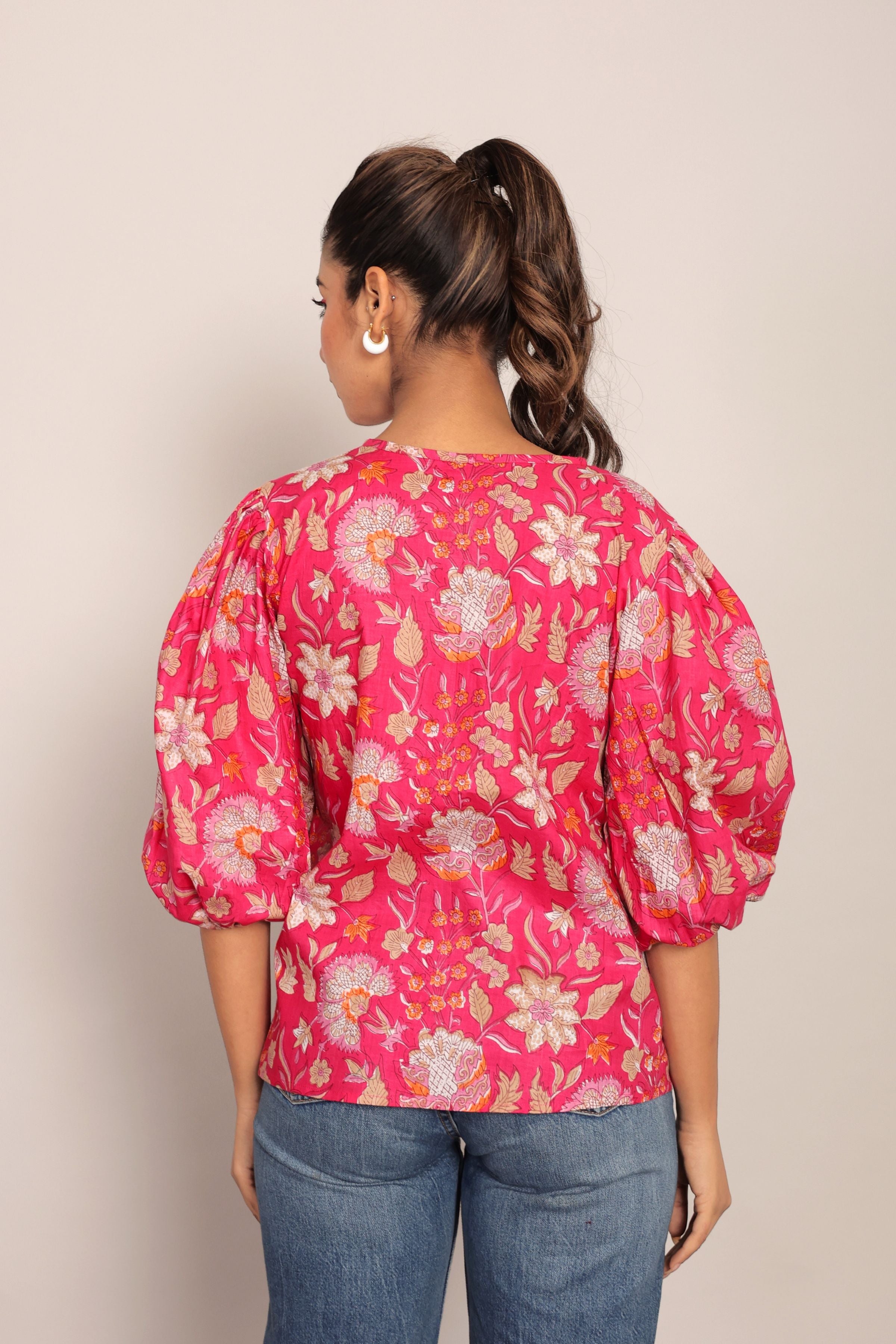 Pink and Multicolor Floral Summer Top - Kaoribyshreya