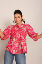 Pink and Multicolor Floral Summer Top - Kaoribyshreya