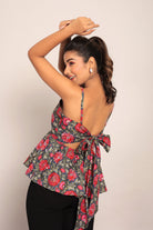 Pink and Multicolor Printed Peplum top with Back tie up - Kaoribyshreya