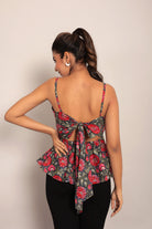 Pink and Multicolor Printed Peplum top with Back tie up - Kaoribyshreya