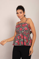 Pink and Multicolor Printed Peplum top with Back tie up - Kaoribyshreya