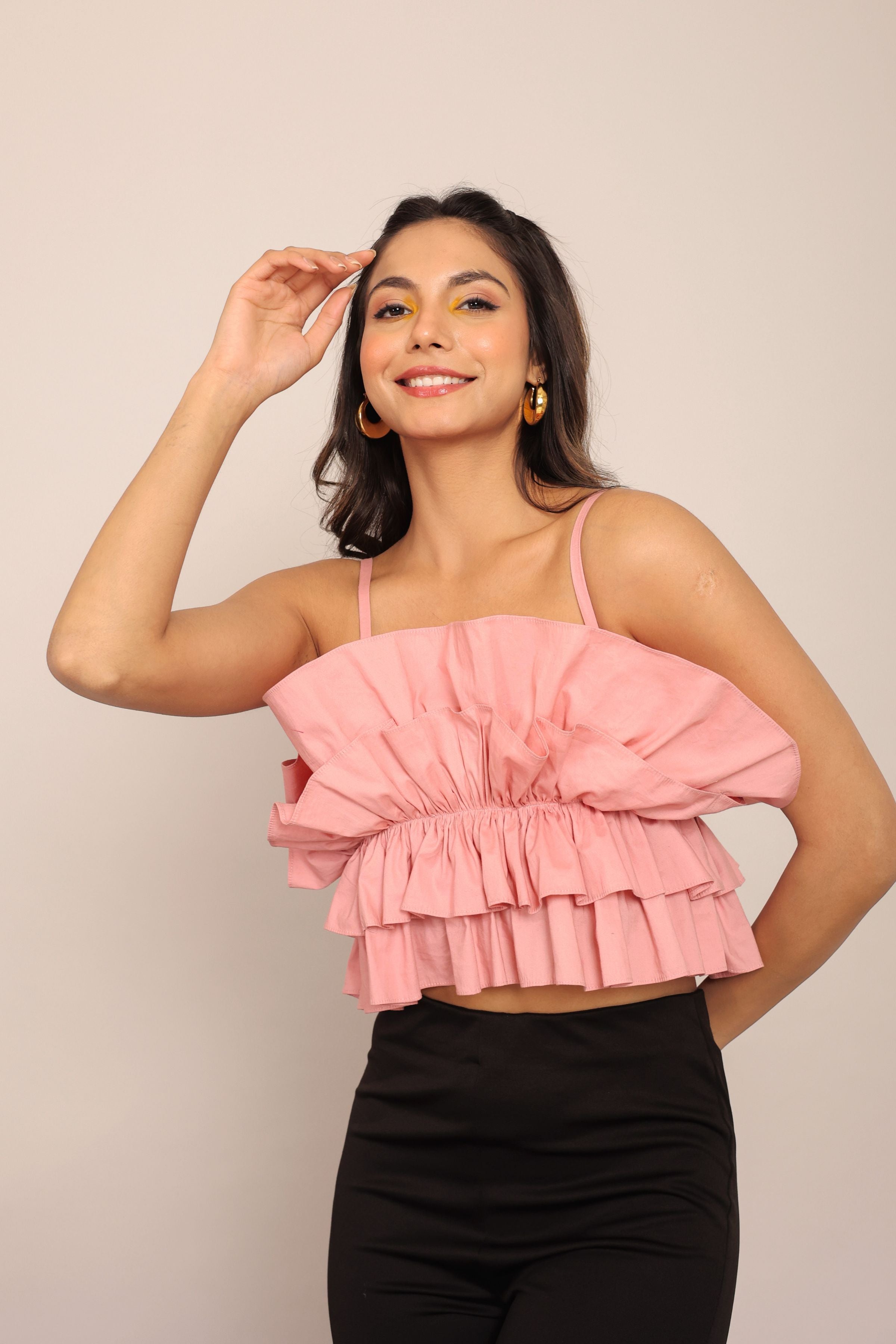 Baby Pink ruffled Crop Top - Kaoribyshreya