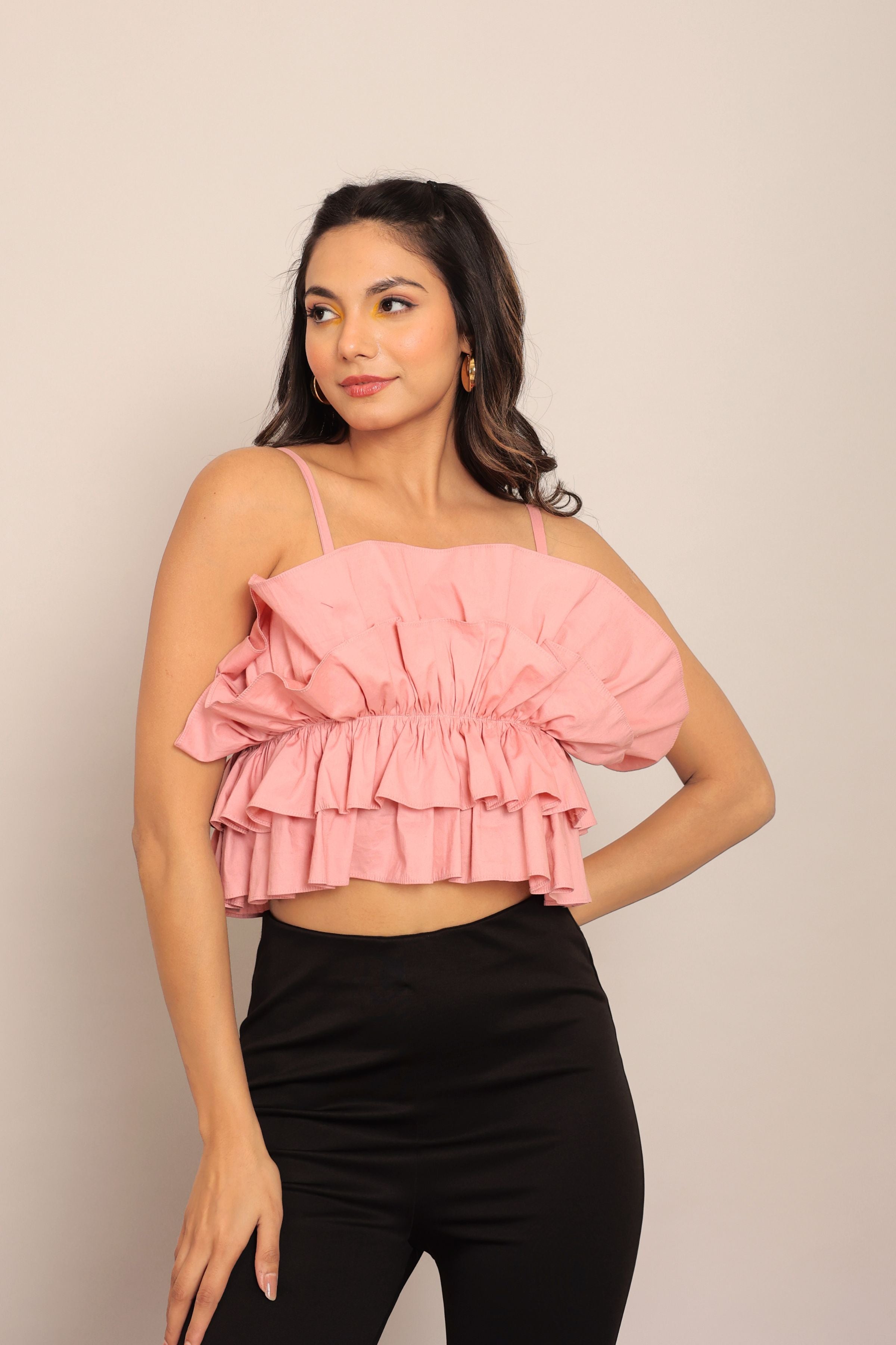 Baby Pink ruffled Crop Top - Kaoribyshreya