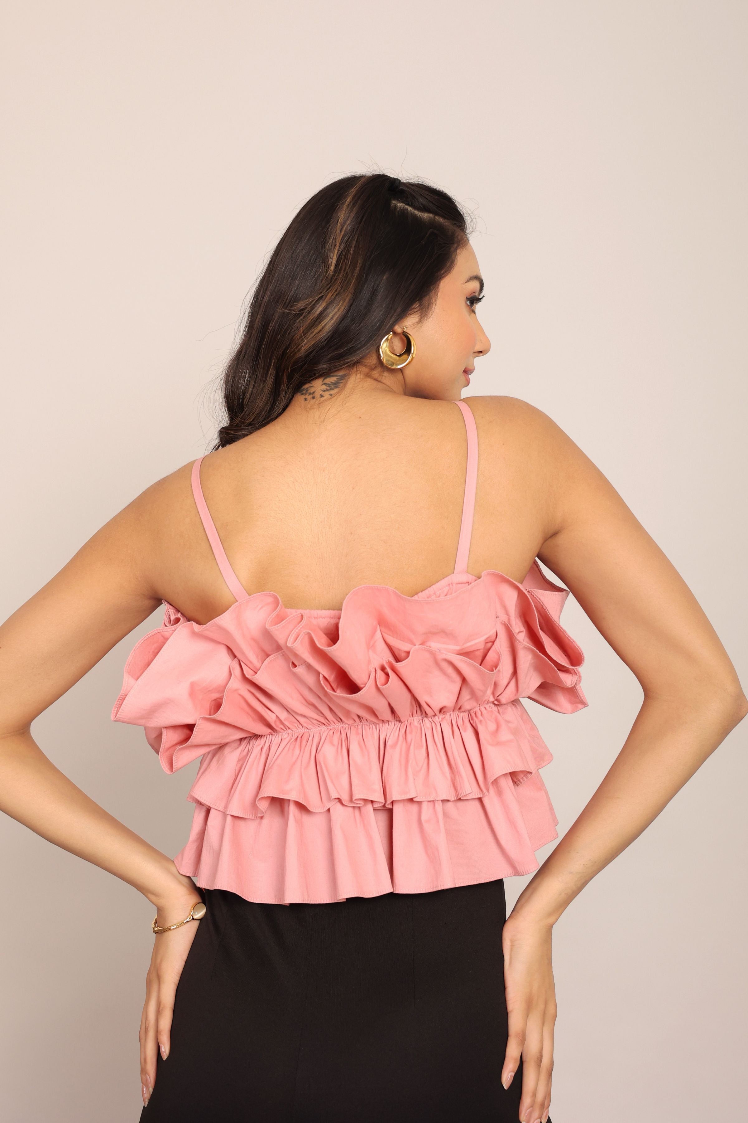 Baby Pink ruffled Crop Top - Kaoribyshreya