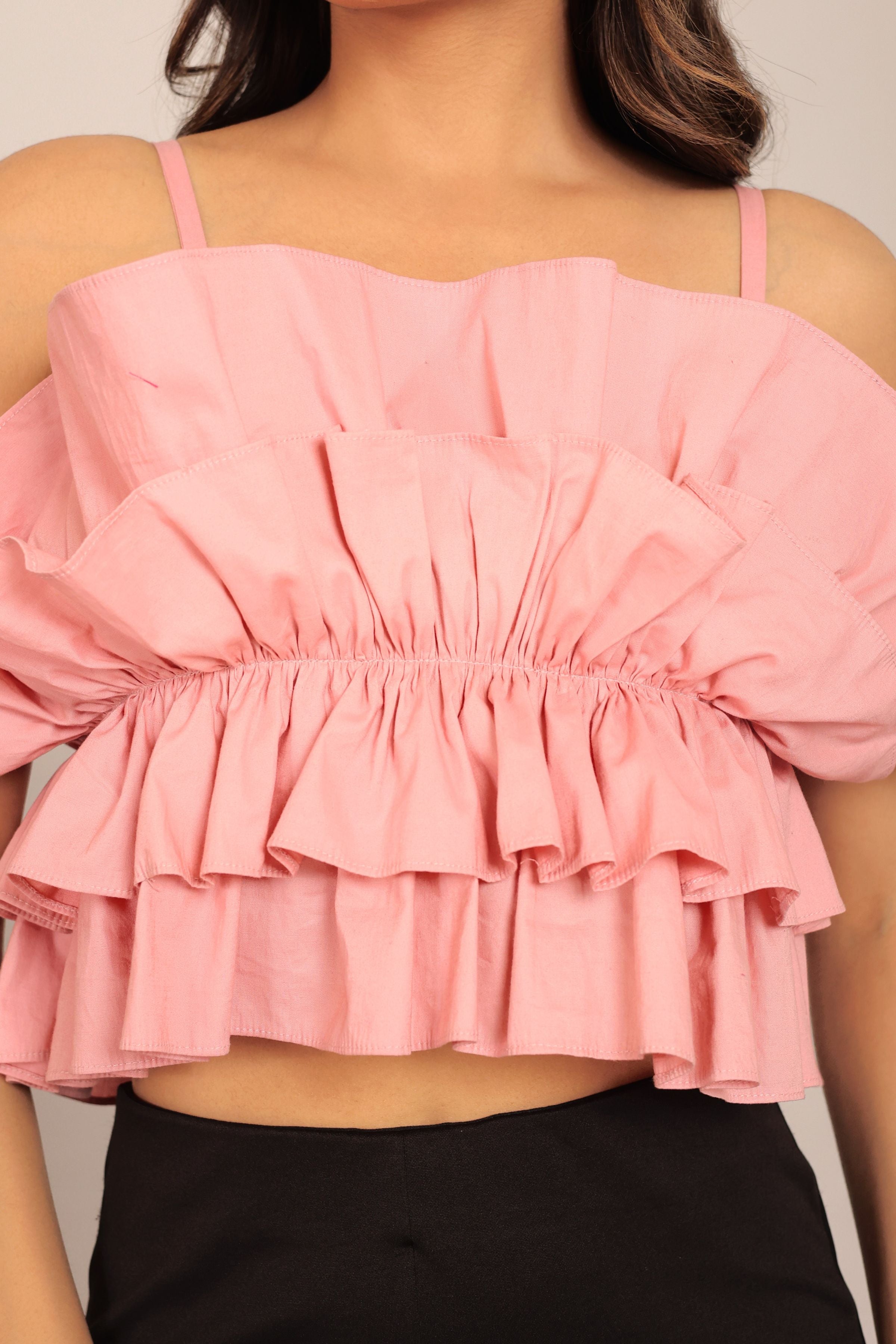 Baby Pink ruffled Crop Top - Kaoribyshreya