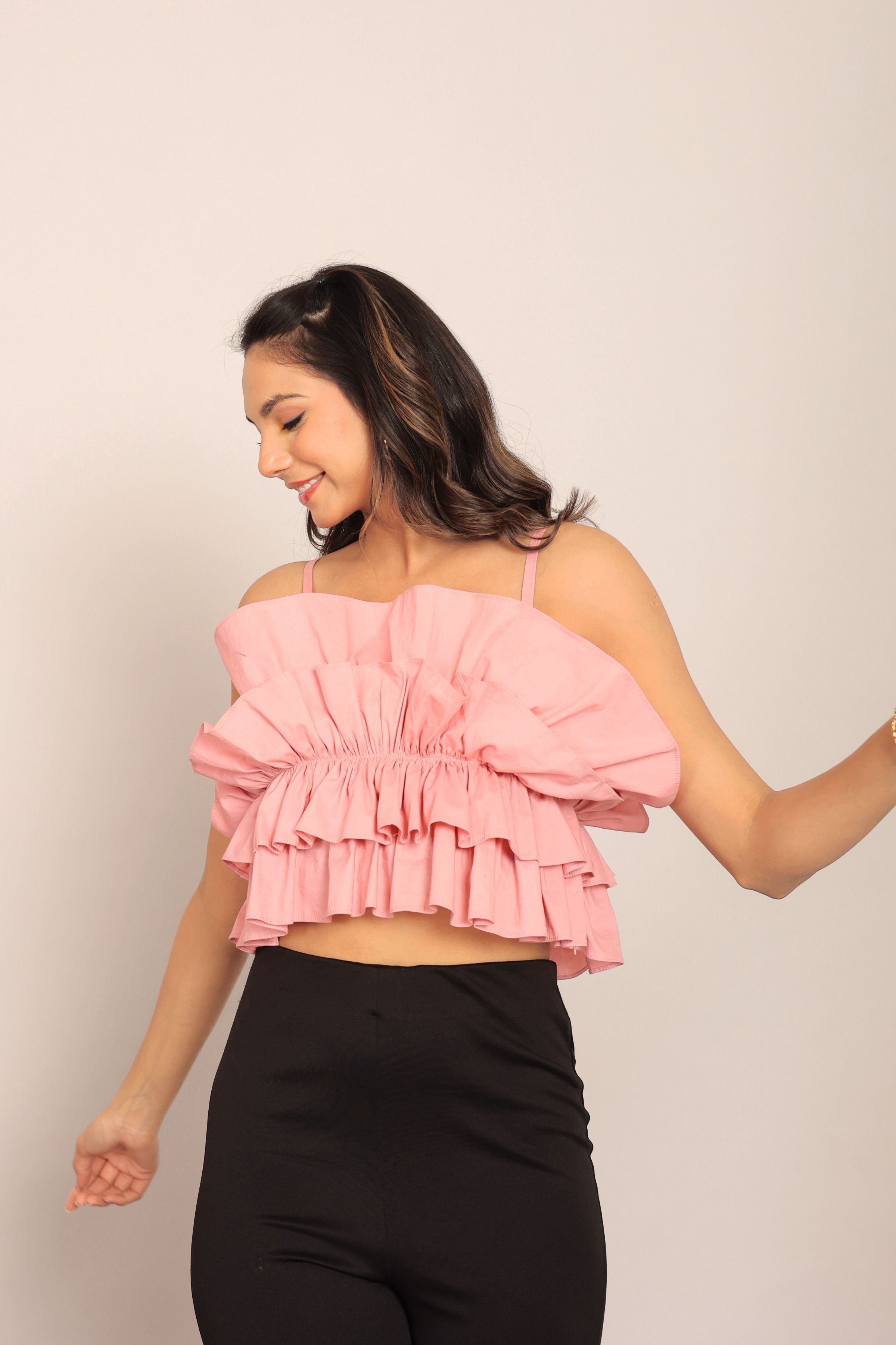 Baby Pink ruffled Crop Top - Kaoribyshreya