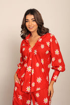 Red and White Floral Printed Western Shirt - Kaoribyshreya