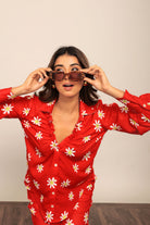 Red and White Floral Printed Western Shirt - Kaoribyshreya