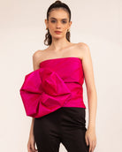 Pink Glo Pleated Bustier With Backless Crisscross Tie Up - Kaoribyshreya
