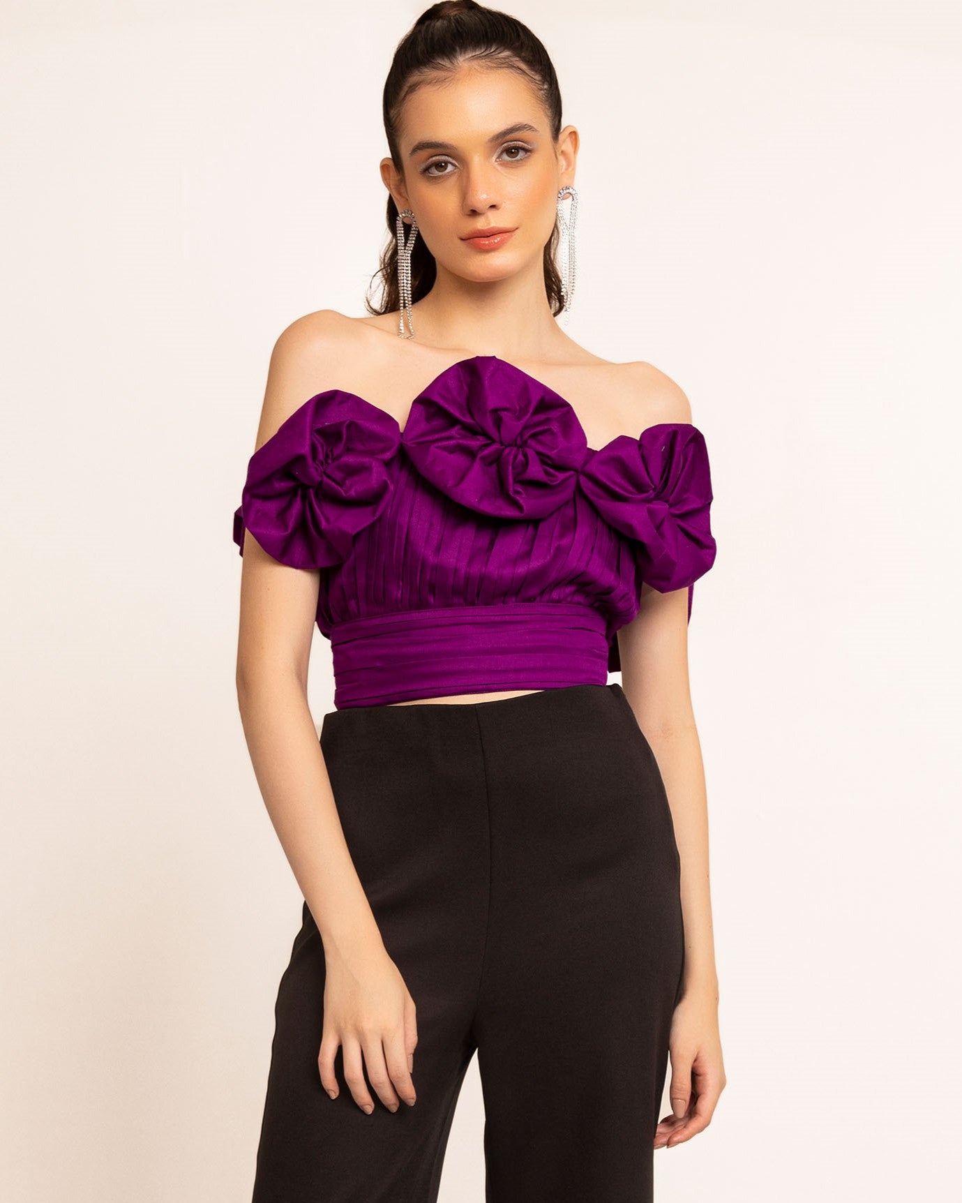 Imperial purple off shoulder flower top | Kaoribyshreya