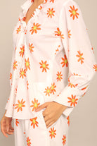 White and Orange Floral Printed Relaxed Shirt with Collar and Closer 6 Buttons - Kaoribyshreya