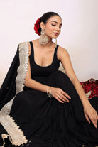 Black Solid Anarkali Kurta Set Paired With Dupatta having Gota Work at Border - Kaoribyshreya
