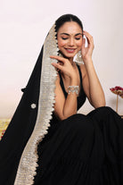Black Solid Anarkali Kurta Set Paired With Dupatta having Gota Work at Border - Kaoribyshreya