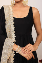 Black Solid Anarkali Kurta Set Paired With Dupatta having Gota Work at Border - Kaoribyshreya