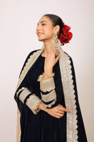 Solid Black Velvet Anarkali Kurta Paired With Pant and Dupatta - Kaoribyshreya