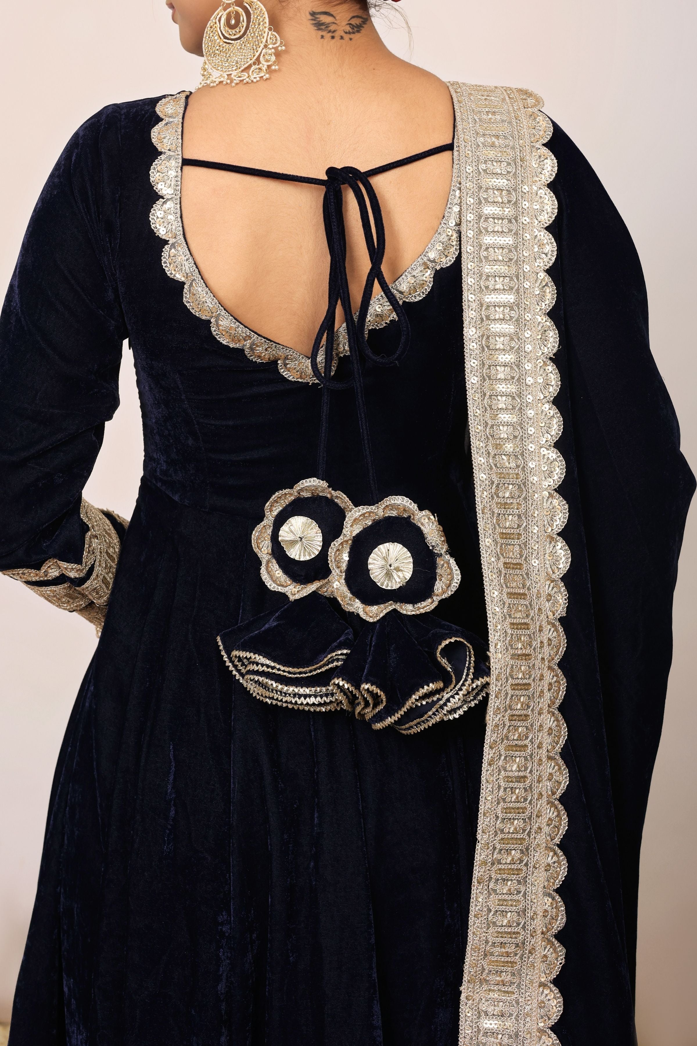 Solid Black Velvet Anarkali Kurta Paired With Pant and Dupatta - Kaoribyshreya