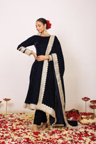 Solid Black Velvet Anarkali Kurta Paired With Pant and Dupatta - Kaoribyshreya