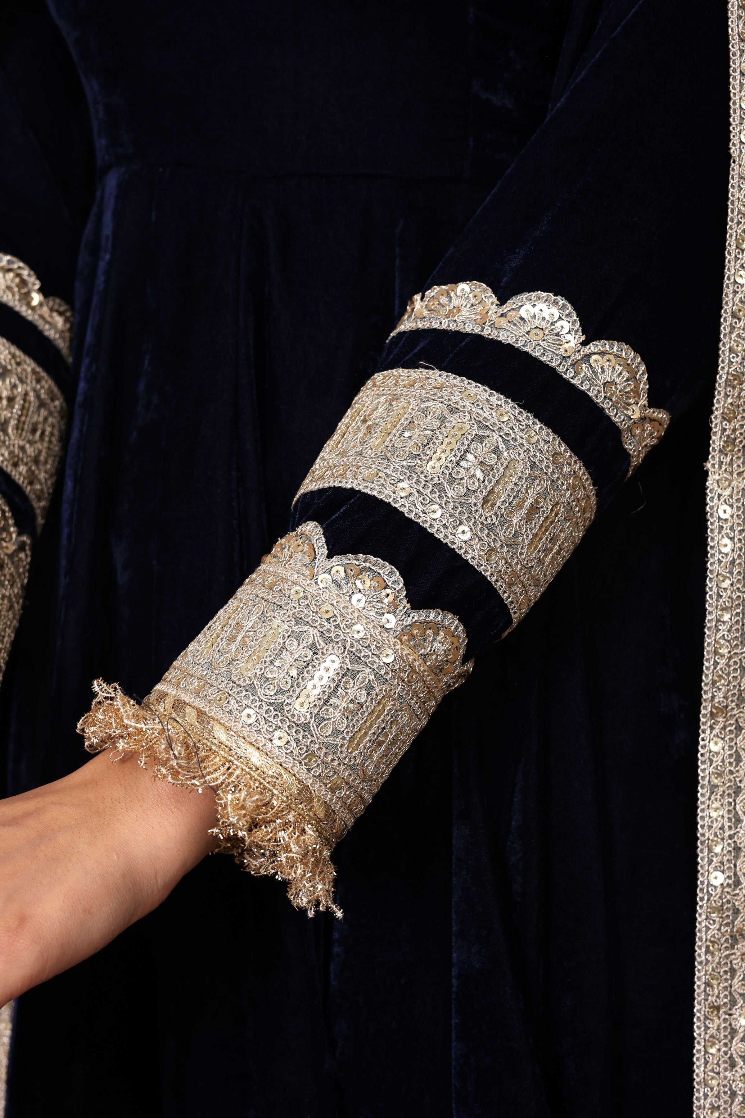 Solid Black Velvet Anarkali Kurta Paired With Pant and Dupatta - Kaoribyshreya