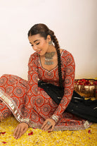 Brown and Multicolor Printed Anarkali Suit Set Paired With Pant and Black Dupatta - Kaoribyshreya