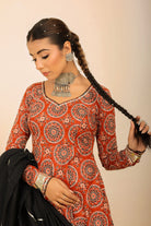 Brown and Multicolor Printed Anarkali Suit Set Paired With Pant and Black Dupatta - Kaoribyshreya