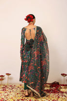 Green and Pink Floral Printed Anarkali Suit Set Paired With Pant and Dupatta - Kaoribyshreya