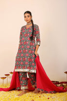 Floral Printed Multicolor Kurta Set Paired With Pant and Pink Dupatta - Kaoribyshreya