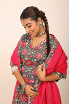 Floral Printed Multicolor Kurta Set Paired With Pant and Pink Dupatta - Kaoribyshreya
