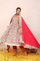 Floral Printed Multicolor Sleeveless Anarkali Suit Set Paired With Pant and Dupatta - Kaoribyshreya