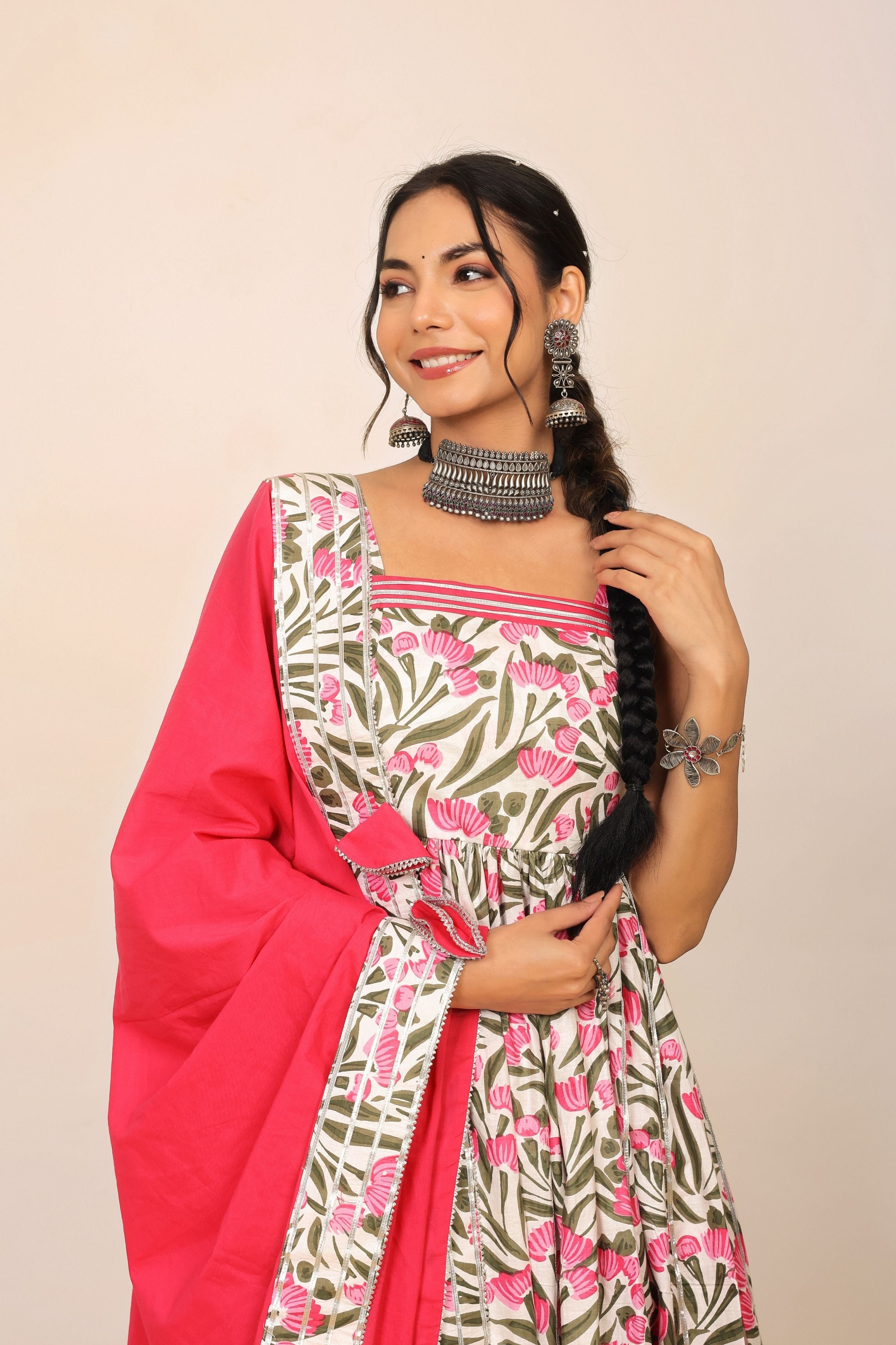 Floral Printed Multicolor Sleeveless Anarkali Suit Set Paired With Pant and Dupatta - Kaoribyshreya