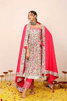 Floral Printed Multicolor Sleeveless Anarkali Suit Set Paired With Pant and Dupatta - Kaoribyshreya