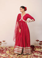 Ruby Wine Solid Anarkali Kurta Set with Gota Work at Bottom Paired With Dupatta - Kaoribyshreya