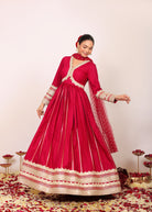 Ruby Wine Solid Anarkali Kurta Set with Gota Work at Bottom Paired With Dupatta - Kaoribyshreya