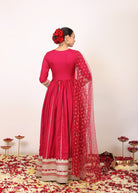 Ruby Wine Solid Anarkali Kurta Set with Gota Work at Bottom Paired With Dupatta - Kaoribyshreya