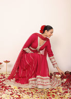 Ruby Wine Solid Anarkali Kurta Set with Gota Work at Bottom Paired With Dupatta - Kaoribyshreya
