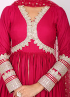 Ruby Wine Solid Anarkali Kurta Set with Gota Work at Bottom Paired With Dupatta - Kaoribyshreya