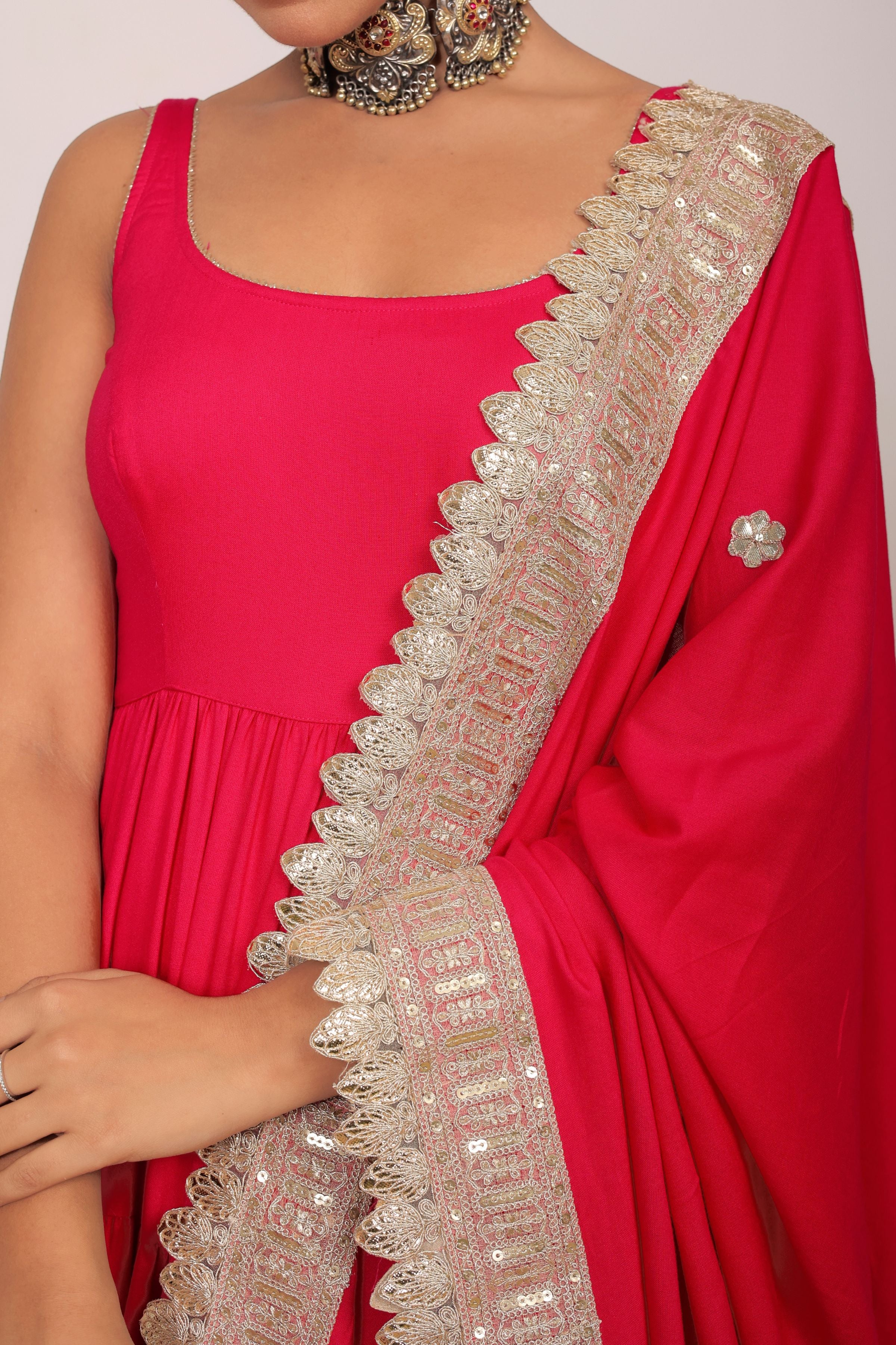 Pink Solid Anarkali Kurta Set Paired With Dupatta Gota Work - Kaoribyshreya