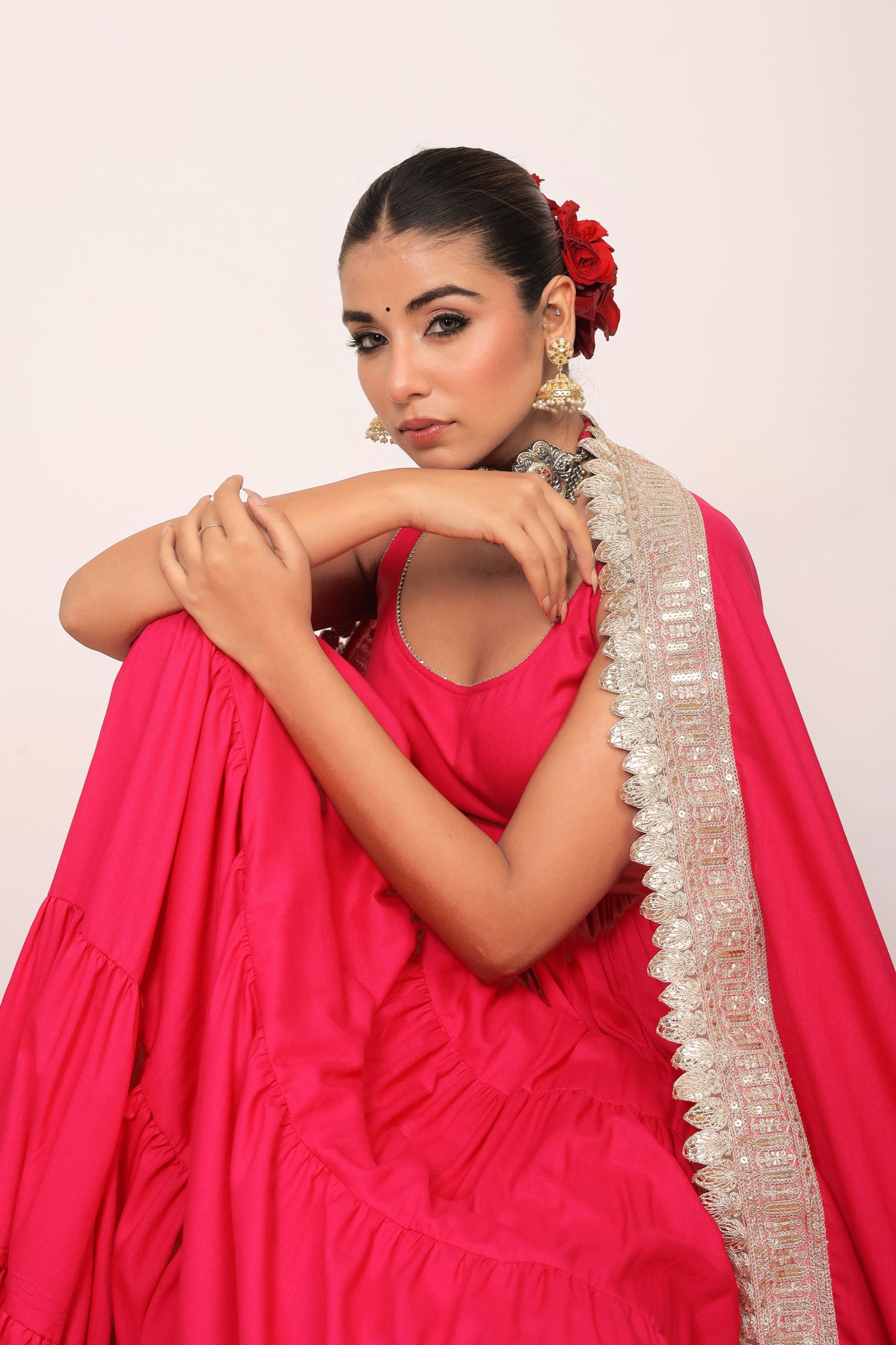 Pink Solid Anarkali Kurta Set Paired With Dupatta Gota Work - Kaoribyshreya