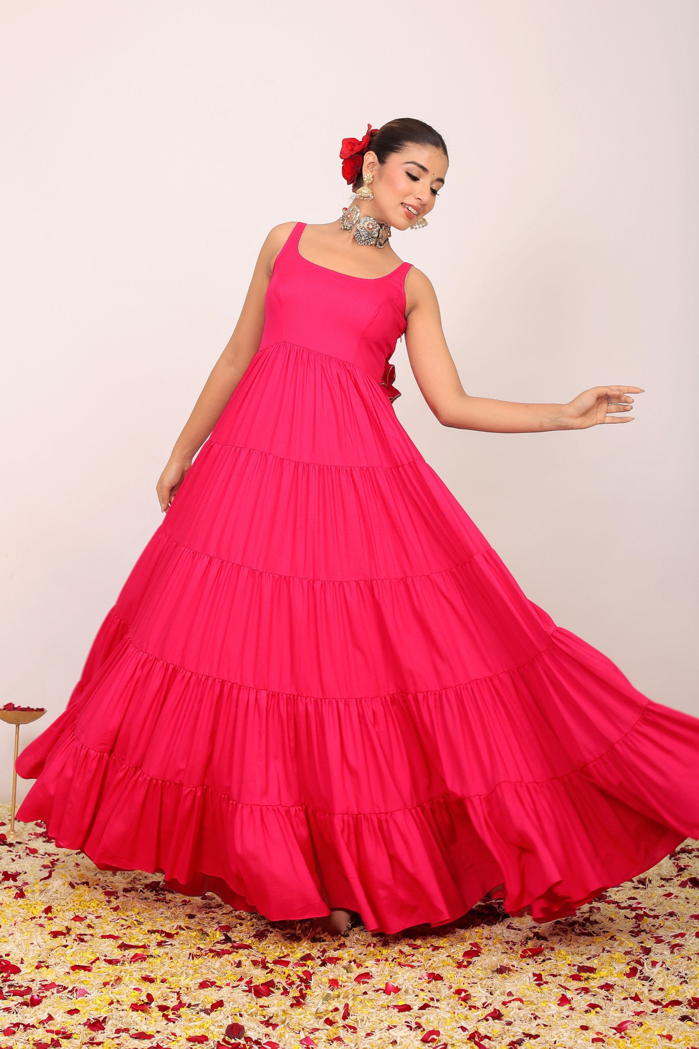 Pink Solid Anarkali Kurta Set Paired With Dupatta Gota Work - Kaoribyshreya