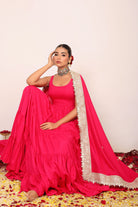 Pink Solid Anarkali Kurta Set Paired With Dupatta Gota Work - Kaoribyshreya