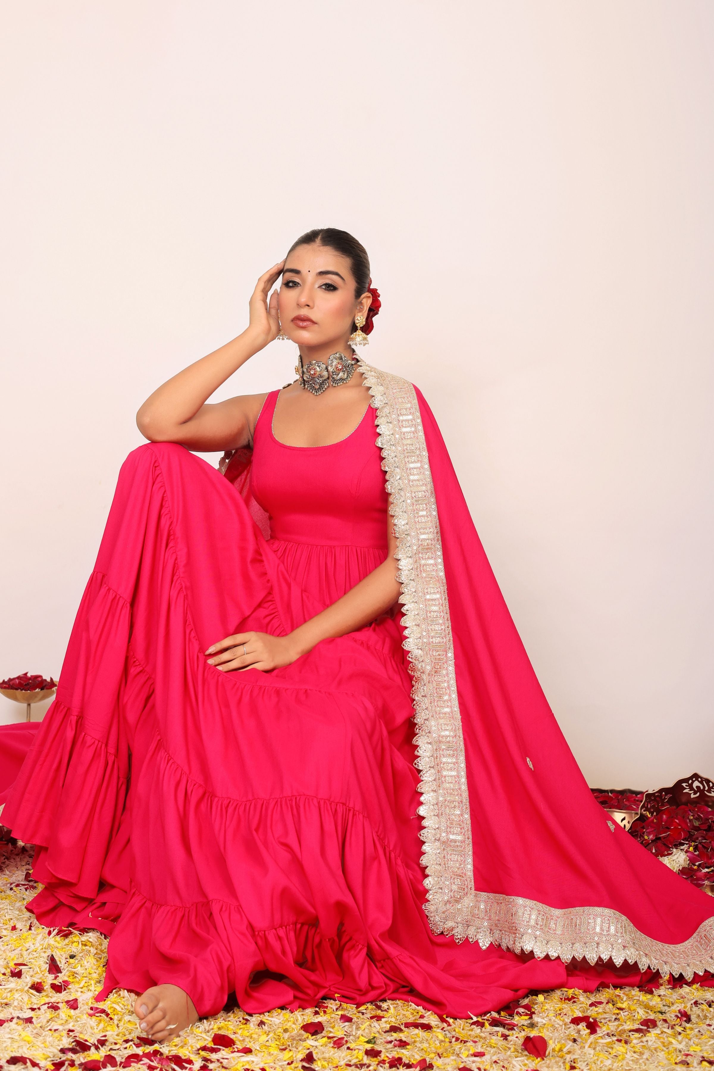 Pink Solid Anarkali Kurta Set Paired With Dupatta Gota Work - Kaoribyshreya