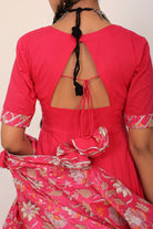 Rani Pink Solid Anarkali Suit Set Paired With Pant and Printed Dupatta - Kaoribyshreya