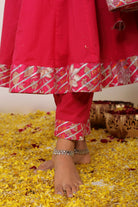 Rani Pink Solid Anarkali Suit Set Paired With Pant and Printed Dupatta - Kaoribyshreya