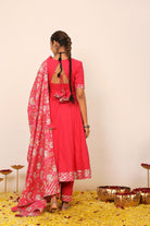 Rani Pink Solid Anarkali Suit Set Paired With Pant and Printed Dupatta - Kaoribyshreya