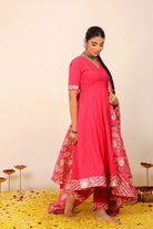 Rani Pink Solid Anarkali Suit Set Paired With Pant and Printed Dupatta - Kaoribyshreya
